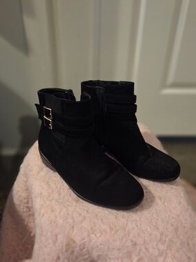 & Other Stories Black Suede Ankle Boots with Double Buckles